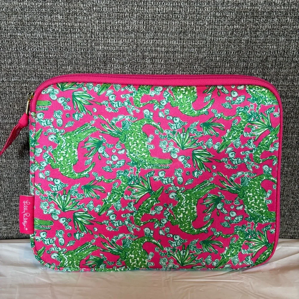 Lilly Pulitzer Alligator Ipad Tablet Sleeve‎ Zip Cover Case Pink Green 10x8 Tech